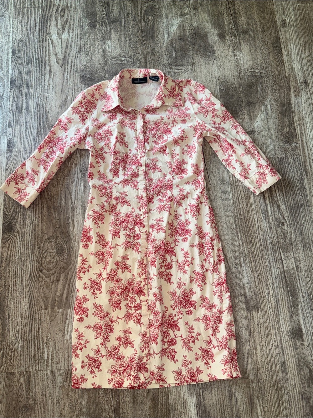 Moda International Pink Floral Shirt Midi Dress on Cream